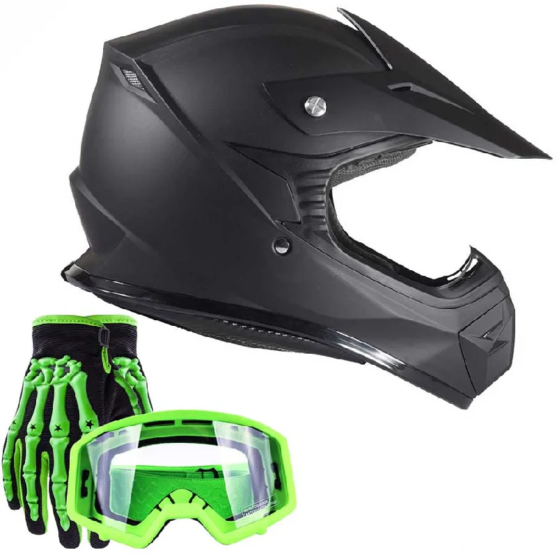 Youth Helmet Combo Matte Black w/ Green