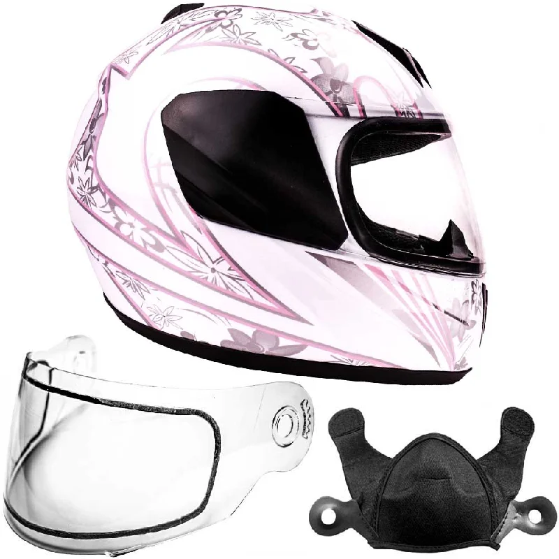 White & Pink Butterfly Double Pane Youth Snowmobile Helmet