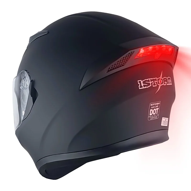 1Storm Motorcycle Street Bike Dual Visor/Sun Visor Full Face Helmet Mechanic with LED Tail Light: LED_HJK316