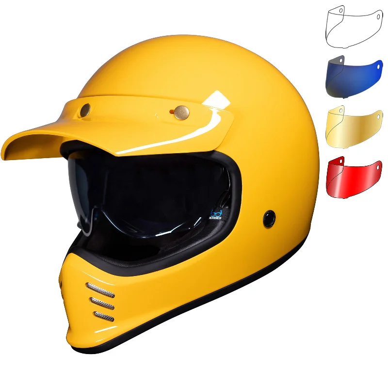 Black Royale II Retro ECE R22.06 Gloss Sunset Yellow Motorcycle Helmet and Internal Visor