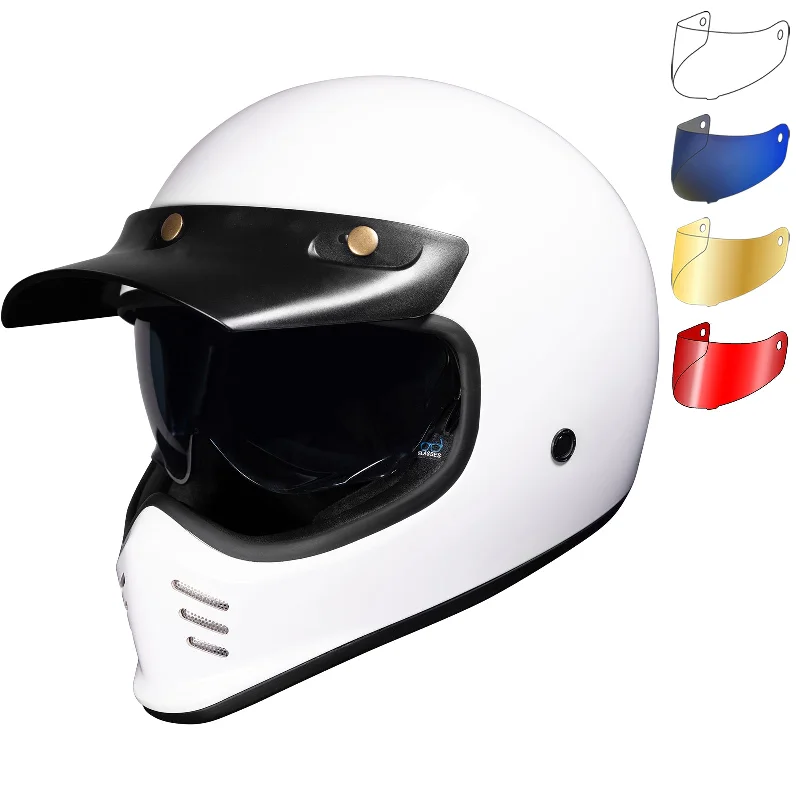 Black Royale II Retro ECE R22.06 Gloss White Motorcycle Helmet and Internal Visor