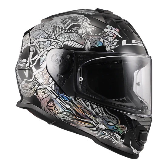 Assault Warrior Full Face Motorcycle Helmet W/ SunShield Krome Silver Black