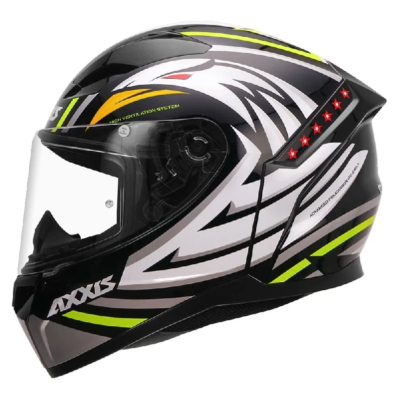 Axxis Segment Sharp Gloss Black White Fluorescent Green Motorcycle Helmet (Old MRP)