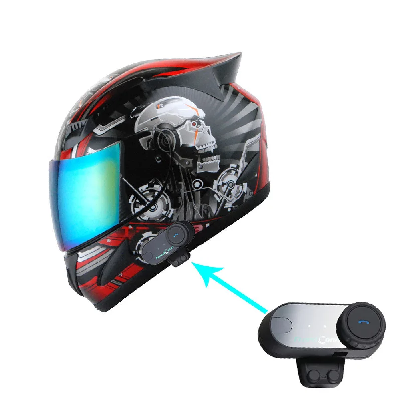 1Storm Motorcycle Bike Full Face Helmet Mechanic HJDJ11 + Motorcycle Bluetooth Headset