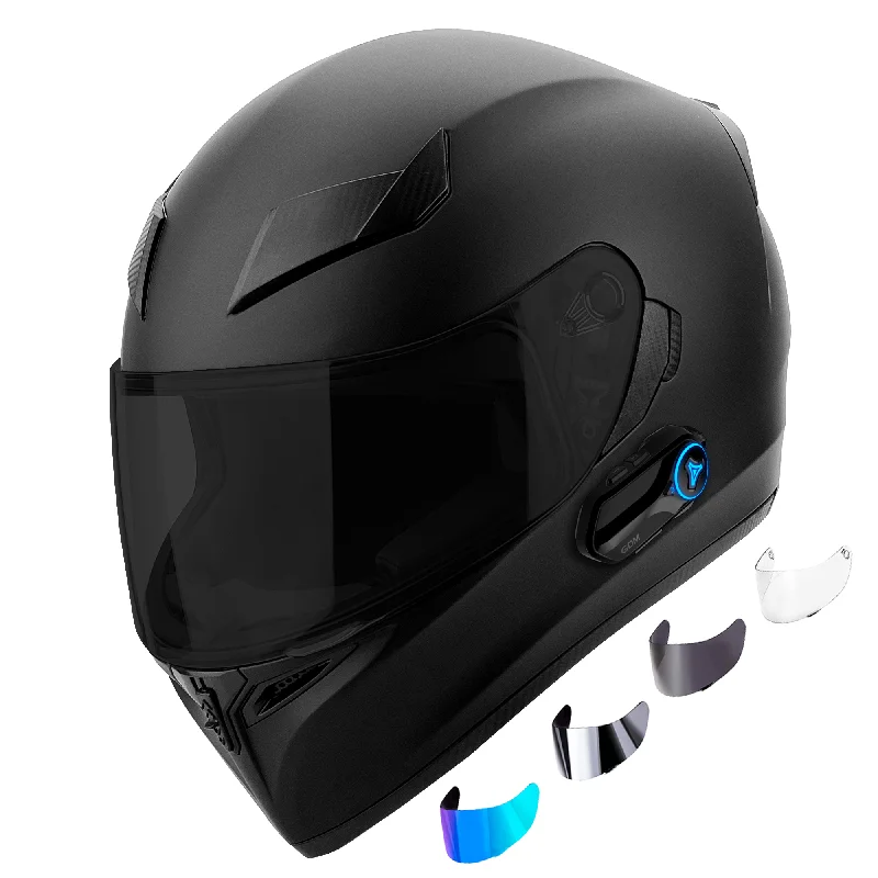 GDM Ghost Bluetooth Motorcycle Helmet with Intercom and 4 Shields