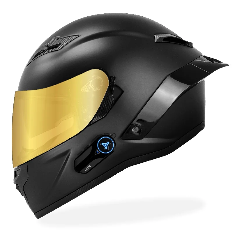 GDM Demon Full Face Motorcycle Helmet + Intercom Bluetooth Headset + Gold Shield