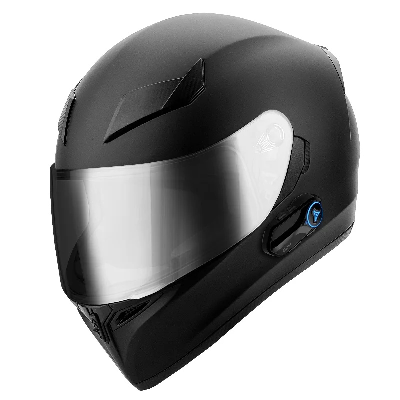 GDM GHOST Full Face Motorcycle Helmet + Intercom Bluetooth Headset + Chrome Shield