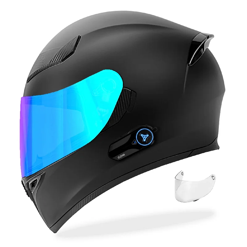 GDM GHOST Full Face Motorcycle Helmet + Intercom Bluetooth Headset + Iridium Shield