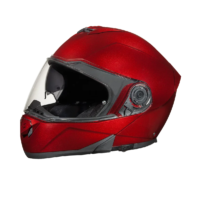 Daytona Glide Modular Motorcycle Helmet - DOT Approved, Bluetooth Ready, Dual Visor, Men/Women/Youth - Black Cherry