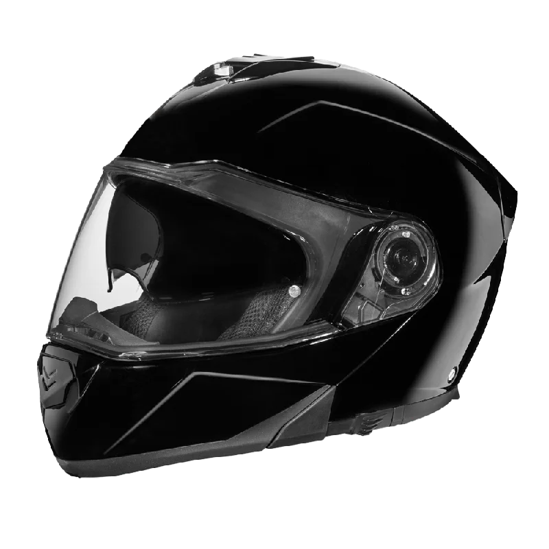 Daytona Glide Modular Motorcycle Helmet - DOT Approved, Bluetooth Ready, Dual Visor, Men/Women/Youth - Hi-Gloss Black