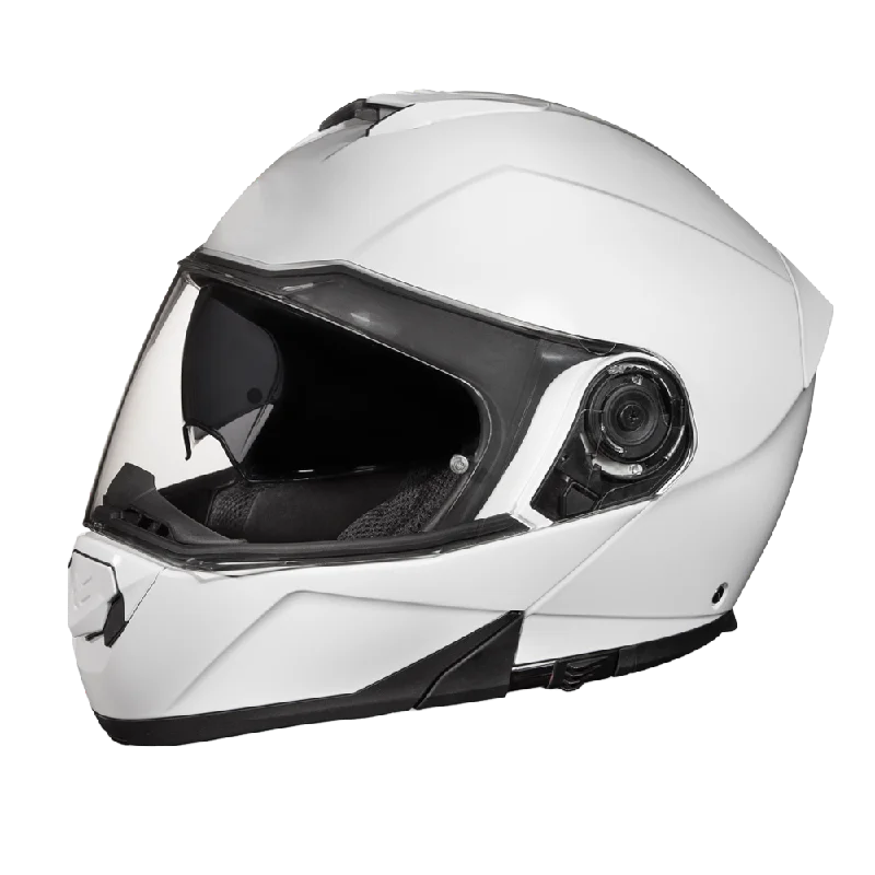 Daytona Glide Modular Motorcycle Helmet - DOT Approved, Bluetooth Ready, Dual Visor, Men/Women/Youth - Hi-Gloss White