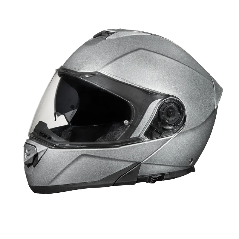 Daytona Glide Modular Motorcycle Helmet - DOT Approved, Bluetooth Ready, Dual Visor, Men/Women/Youth- Silver Metallic