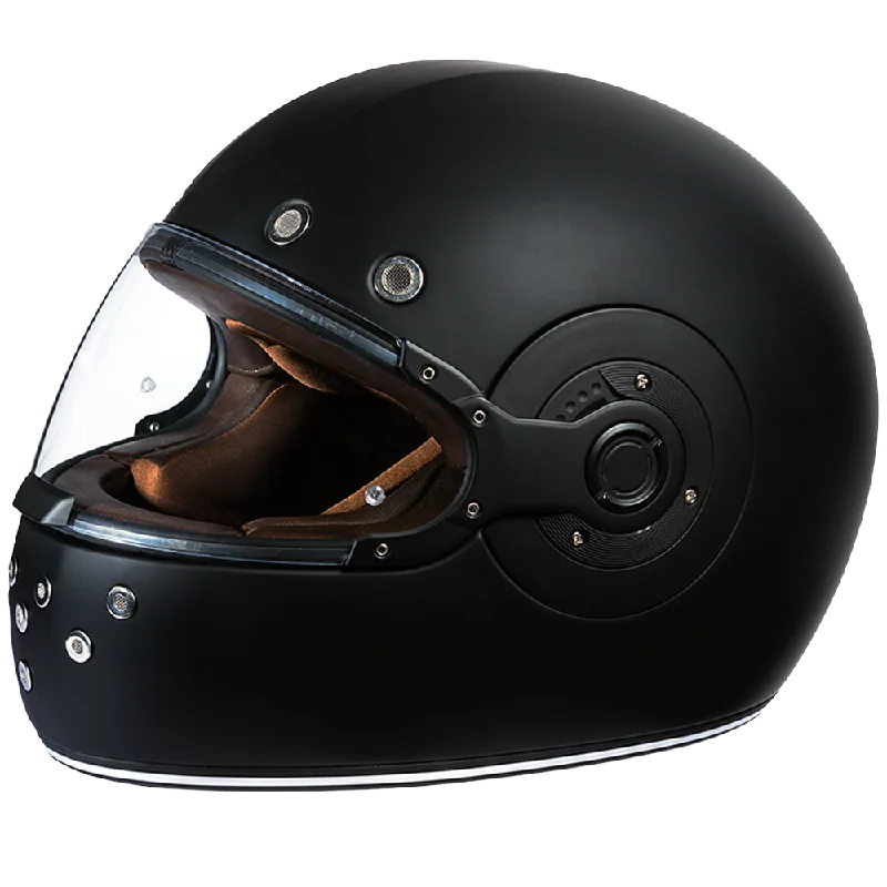 DOT Daytona Retro Full Face Motorcycle Helmet: Vintage Style for Men, Women, & Youth - Dull Black W/ Dull Black Accents