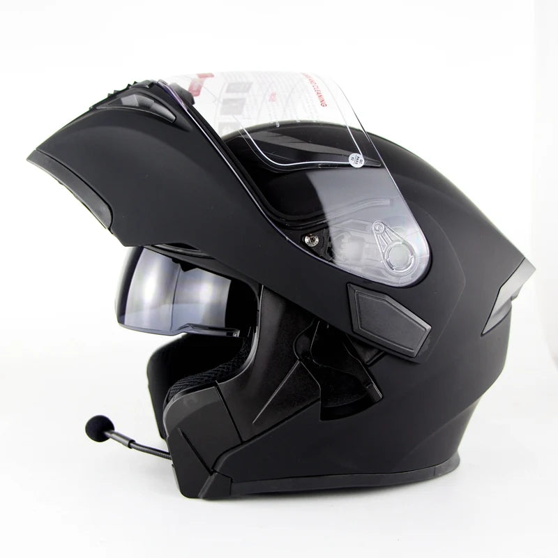 Double Visor Motorcycle Full Face Helmet With Bluetooth Headset DOT Approved