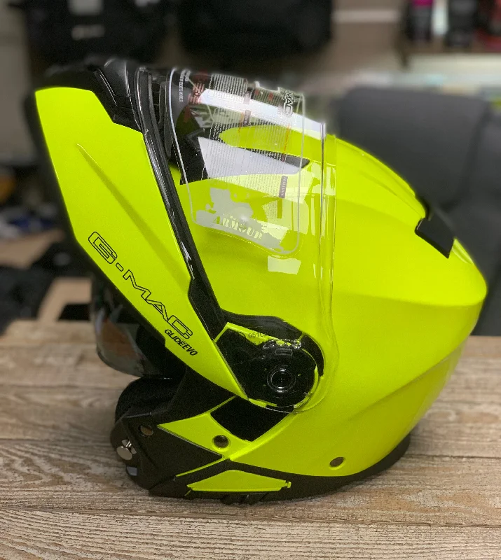 G-Mac Glide Evo Flip Front Warehouse Motorcycle Helmet Gloss Safety Yellow Large