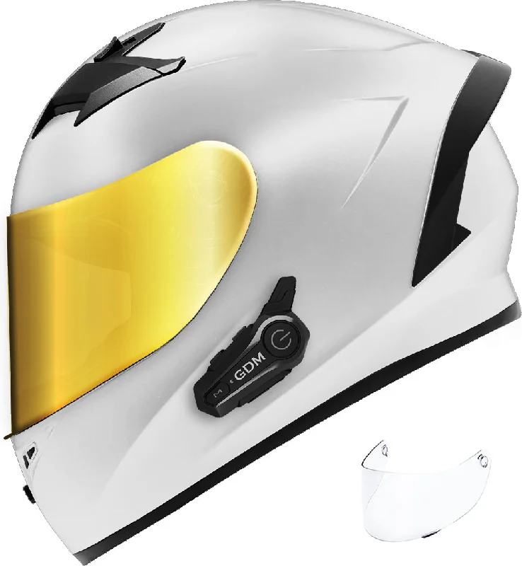 GDM VENOM Full Face Motorcycle Helmet + GDM HYPERSONIC Bluetooth Intercom White