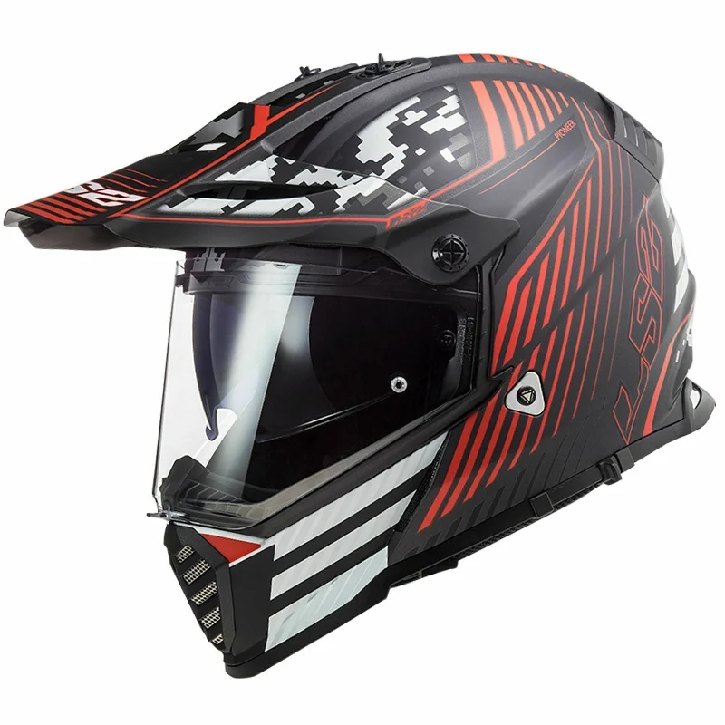 LS2 MX436 Pioneer EVO Saturn Adventure Helmet - Matt Black / Red