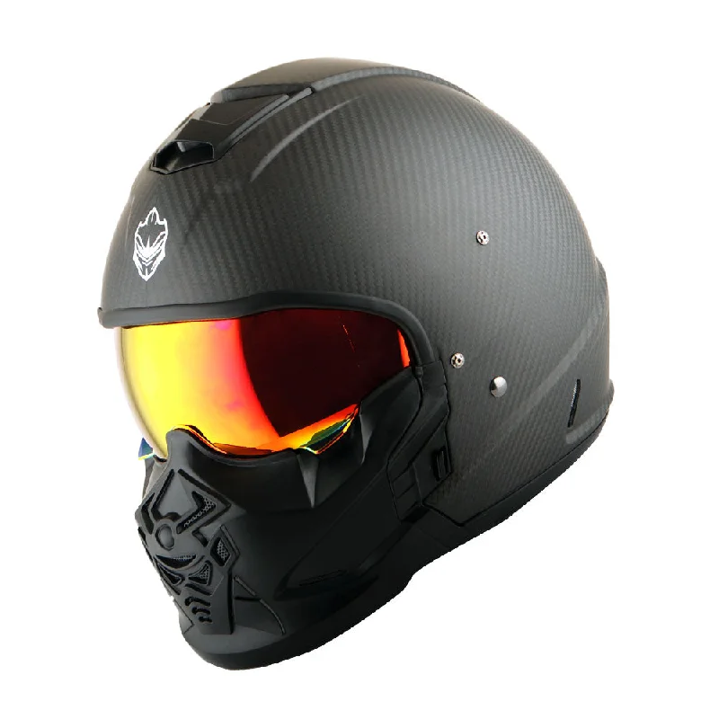 Martian Genuine Real Carbon Fiber Motorcycle Full Face Helmet HB-B2 Open Face Glossy Carbon Black, DOT Approved