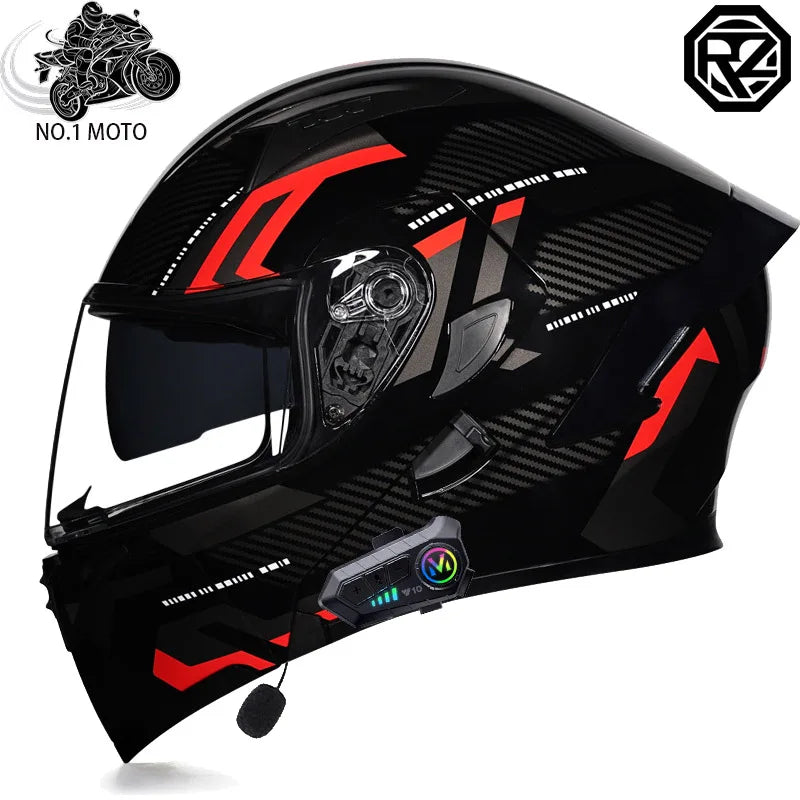 Orz Bluetooth Full Face Motorcycle Helmet Flip Up Double Lens