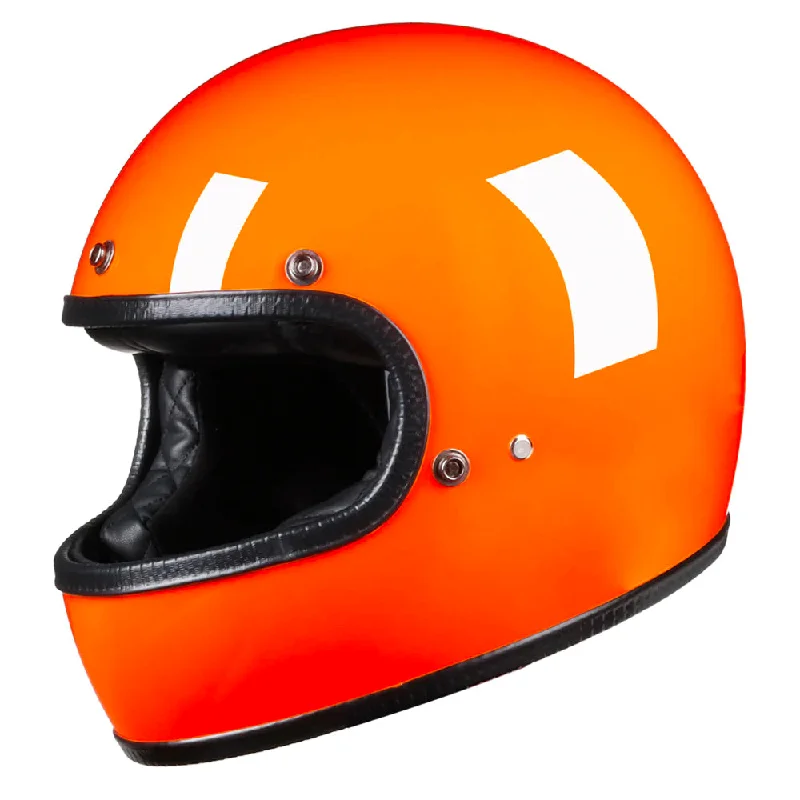 Retro DOT Full Face Motorcycle Helmet - Gloss Orange