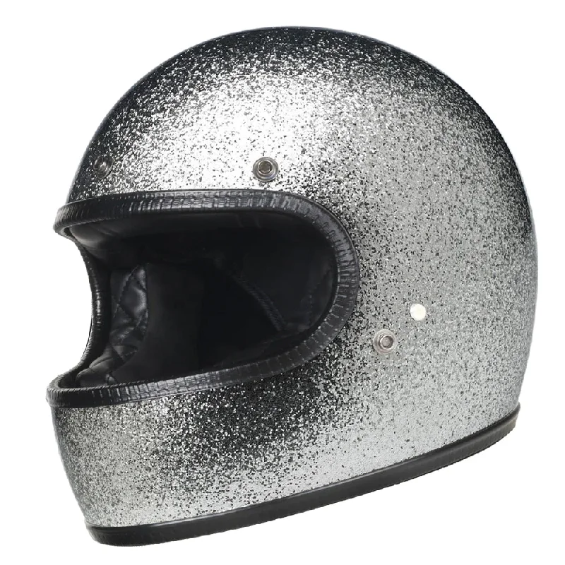 Retro DOT Full Face Motorcycle Helmet - Shiny Silver