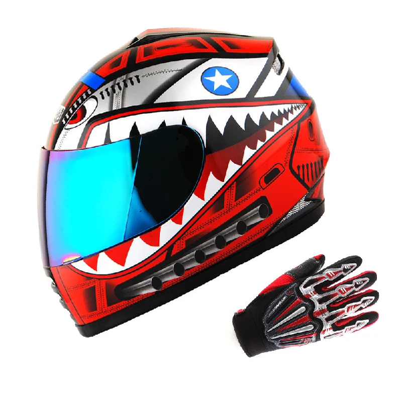 WOW Youth Kids Motorcycle Full Face Helmet Street Bike BMX MX + Skeleton Glove Bundle: HKY-B15